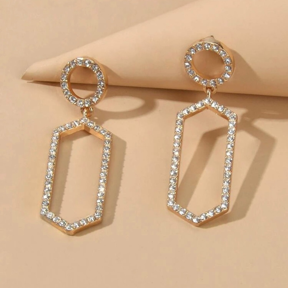 Rhinestone bling statement earrings in gold tone
